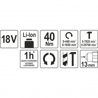 Smūginis suktuvas-gręžtuvas YATO YT-82787 | Li-ion | 18V | 40Nm | be akumuliatoriaus 4