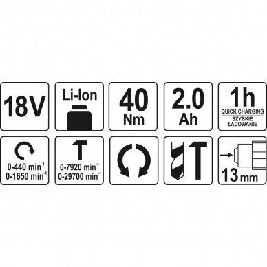 Smūginis suktuvas-gręžtuvas YATO YT-82788 | Mabuchi | Li-ion | 18V | 40Nm 5