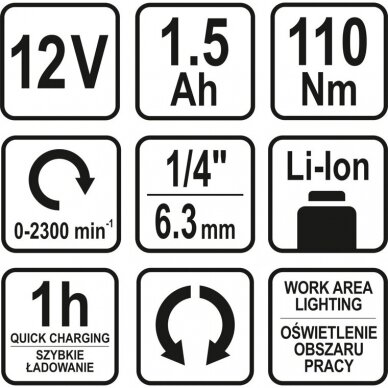 Smūginis suktuvas STHOR 78116 | Li-ion | 1/4" | 12V | 110Nm | be akumuliatoriaus 3