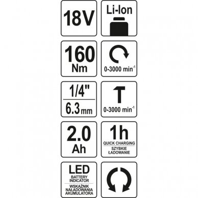 Smūginis suktuvas YATO YT-82800 | Mabuchi | 1/4" | Li-ion | 18V | 160Nm 3