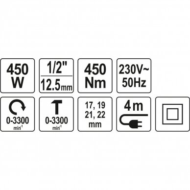 Smūginis veržliaraktis YATO YT-82020 | 1/2" | 450W | 450Nm 8