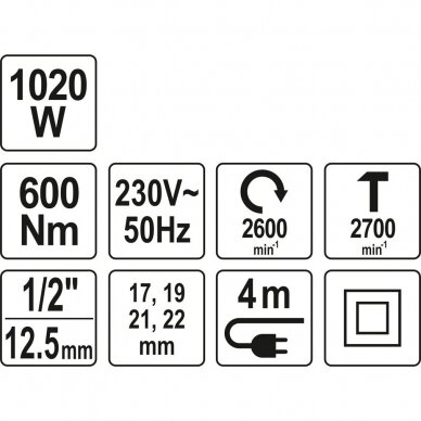 Smūginis veržliaraktis YATO YT-82021 | 1/2" | 1020W | 600Nm 8