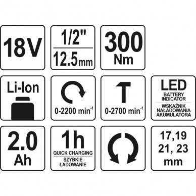 Smūginis veržliaraktis YATO YT-82804 | 1/2" | Li-ion | 18V | 300Nm 6