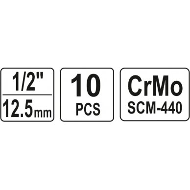 Smūginių galvučių rinkinys, šešiakampės | 12,5 mm (1/2") | 10 - 22 mm | 10 vnt (YT-1025) 4