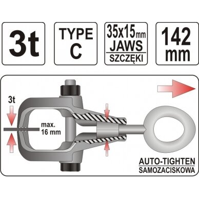Spaustuvas automobilių kėbulų suvedimui, 35 mm, viena traukimo kryptis iki 3 t (YT-2543) 2