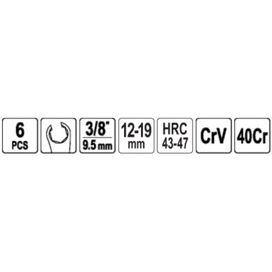 Specialių galvučių rinkinys | šarnyrinės | varnos koja | 10 mm (3/8") | 12 - 19 mm (YT-01440) 3