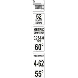 Sriegmatis dvigubas | 52 lapelių | metrinis 0,25 - 6,00 mm / 4 - 62 colinis (YT-29984) 2