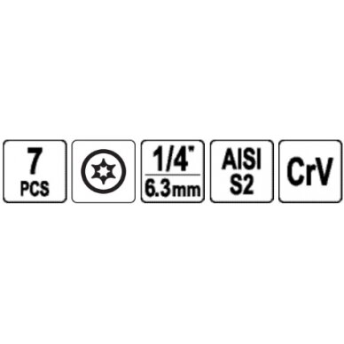 Sraigtiniai ištraukikliai | 6,3 mm (1/4") / 10 mm (3/8") | pažeistam T-Star (Torx) T10 - T40 | 7 vnt. (YT-04581) 3