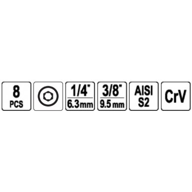 Sraigtiniai ištraukikliai | pažeistam hex | 6.3 mm (1/4") / 10 mm (3/8") | 3 - 10 mm | 8 vnt. (YT-04580) 3