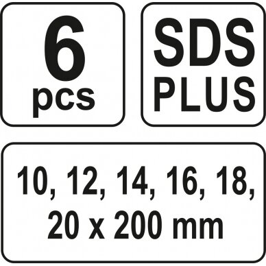 Sraigtinių grąžtų rinkinys | SDS PLIUS | 200 mm | FI-10-20 mm| 6 vnt. (YT-3300) 2