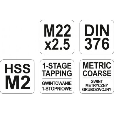 Sriegiklis mašininis M22x2.5, DIN 376, HSS M2 (YT-2949) 2