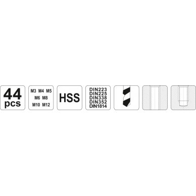 Sriegiklių ir sriegpjovių rinkinys | HSS | М3-М12 | 44 vnt. (YT-2978) 4