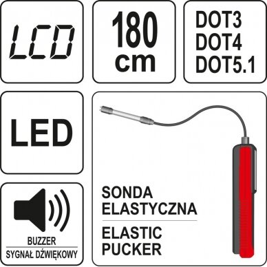 Stabdžių skysčio testeris | LCD ekranas | lankstus zondas | 6 led (YT-72985) 5