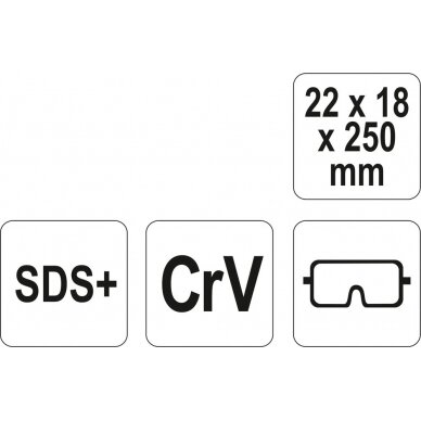Štrauberis SDS+ 22x18x250 mm | CRV (YT-4722) 2