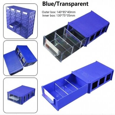 Sukraunama plastikinių techninės įrangos dalių laikymo dėžutė | 14x8.5x4 cm (SPB138) 1