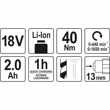 Suktuvas-gręžtuvas YATO YT-82780 | Li-ion | 18V | 40Nm 5