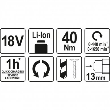 Suktuvas-gręžtuvas YATO YT-82781 | Li-ion | 18V | 40Nm | be akumuliatoriaus 4