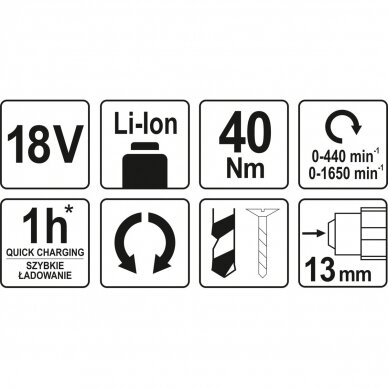 Suktuvas-gręžtuvas YATO YT-82783 | Mabuchi | Li-ion | 18V | 40Nm | be akumuliatoriaus 4