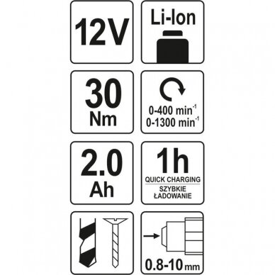 Suktuvas-gręžtuvas YATO YT-82901 | Li-ion | 12V | 30Nm 6