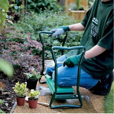Sulankstomas sodo suoliukas ir kelių apsauga su įrankių krepšiu | 2 viename (ST-1) 7