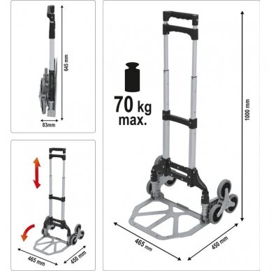 Sulankstomas teleskopinis transportavimo laiptais vežimėlis VOREL 78662 | 1000x450x465MM | 70KG 3