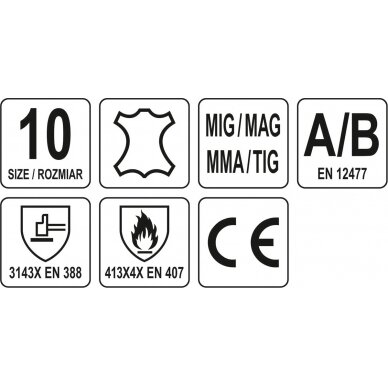 Suvirinimo pirštinės  | A/B tipas | visiems suvirinimo darbams MIG/MAG, MMA ir TIG (YT-74822) 8