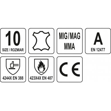 Suvirinimo pirštinės | A/B tipas | visiems suvirinimo darbams MIG/MAG, MMA ir TIG (YT-74824) 5