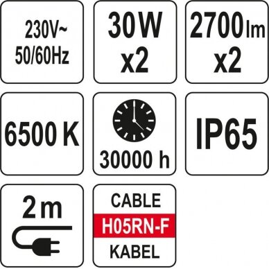 Šviesos diodų lempa / prožektorius | su stovu | SMD LED 2 x 30W 5400 LM (YT-81817) 6