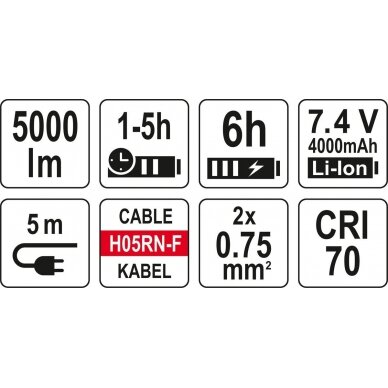 Šviesos diodų lempos / prožektoriai | 220V / akumulatorinė: LI-ION | su trikoju | 5000lm (YT-81811) 6