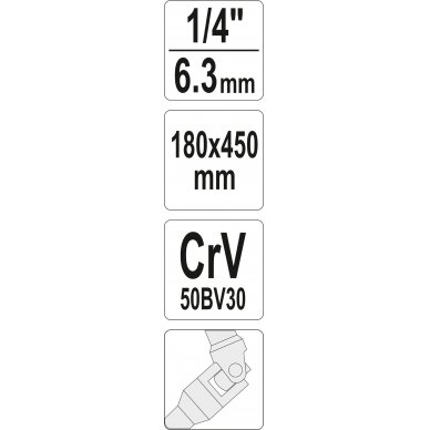 T rankena | šarnyrinis kvadratas 6,3 mm (1/4") | 450 mm (YT-15291) 2