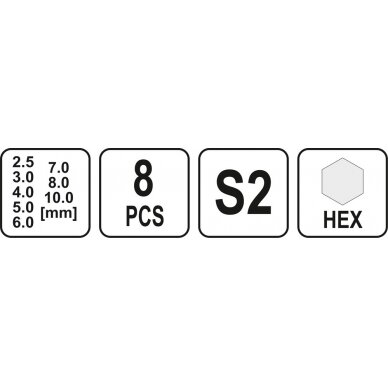 T-rankenėlių atsuktuvų rinkinys | Hex šešiakampis Hex 2.5-10 mm | 8 vnt. (YT-05583) 2