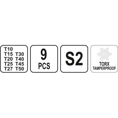 T-rankenėlių atsuktuvų rinkinys | T-Star su skyle (Torx) | T10-T50 | 9 vnt. (YT-05615) 1