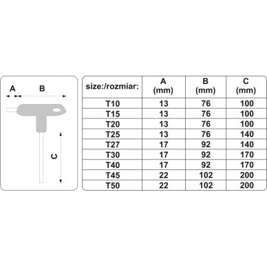 T-rankenėlių atsuktuvų rinkinys | T-Star su skyle (Torx) | T10-T50 | 9 vnt. (YT-05615) 2