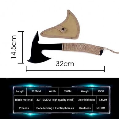 Taktinis Tomahawk žygio kirvis su smaigaliu CA004 | dėklas | nerūdijantis plienas 3Cr13MoV | 320 mm | 300 g 4