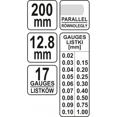 Tarpumačiai pailginti | 17 lapelių | 0,02-1 mm | 200 mm (YT-7221) 3