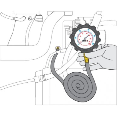 Tepalo slėgio / spaudimo matuoklis | su ilga žarna ir adapteriais | 12 vnt. (YT-73031) 1