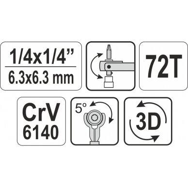 Terkšlė šarnyrinė | galvutėms ir antgaliams | 2 in 1 | 6.3 mm (1/4") (YT-03311) 7