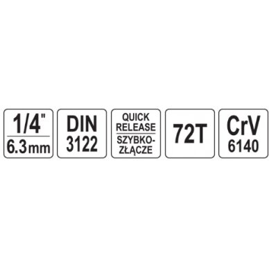 Terkšlinis raktas šarnyrinis 180° | smulkūs dantukai | 6.3 mm (1/4") (YT-0720) 2