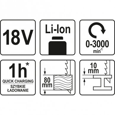 Tiesinis pjūklas YATO YT-82815 | 1/2" | Li-ion | 18V | 3000 MIN-1 | be akumuliatoriaus 3