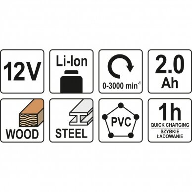 Tiesinis pjūklas YATO YT-82904 | 1/2" | Li-ion | 12V | 3000 MIN-1 3