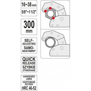 Universalus reguliuojamas veržliaraktis | 16-38 mm (YT-22005) 3
