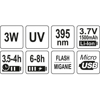UV žibintuvėlis akumuliatorinis | LI-ION 3.7V | 1500 mAh + akiniai (YT-08588) 7