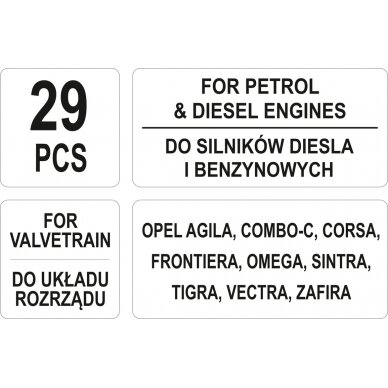 Variklio fiksavimo įrankių rinkinys | Opel | Benzinas/Dyzelis | 29 vnt. (YT-06007) 4