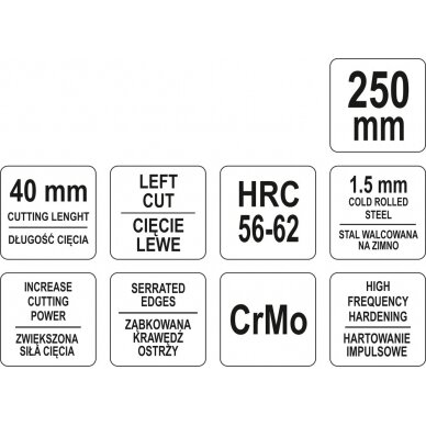 Žirklės skardai | kairinės | CrM | 250 mm (YT-1960) 2